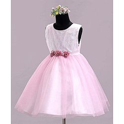 Babyhug Sleeveless Party Wear Frock With Sequin & Flower Applique - Rose