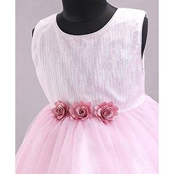 Babyhug Sleeveless Party Wear Frock With Sequin & Flower Applique - Rose