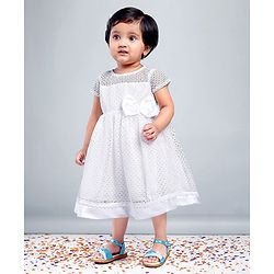 Babyhug Party Wear Cap Sleeves  Frock Bow Applique - Whute