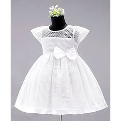 Babyhug Party Wear Cap Sleeves  Frock Bow Applique - Whute