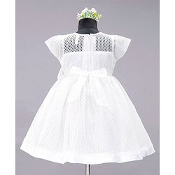 Babyhug Party Wear Cap Sleeves  Frock Bow Applique - Whute