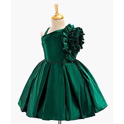 Babyhug Sleeveless Party Wear Pleated Frock Ruffle Detailing - Green