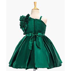 Babyhug Sleeveless Party Wear Pleated Frock Ruffle Detailing - Green