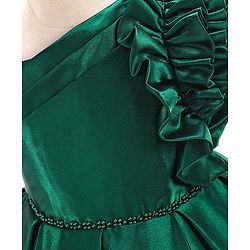Babyhug Sleeveless Party Wear Pleated Frock Ruffle Detailing - Green
