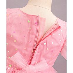 Babyhug Frill Sleeves Party Wear Mesh Frock With Sequin Detailing & Floral Corsage- Peach