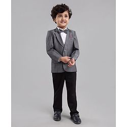 Babyhug Woven Full Sleeves Solid Party Suit - Grey