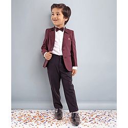 Babyhug Full Sleeves 3 Piece Party Suit With Bow - Maroon