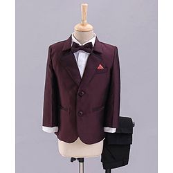 Babyhug Full Sleeves 3 Piece Party Suit With Bow - Maroon