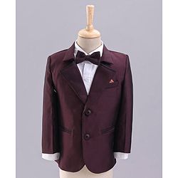 Babyhug Full Sleeves 3 Piece Party Suit With Bow - Maroon