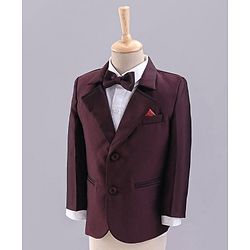 Babyhug Full Sleeves 3 Piece Party Suit With Bow - Maroon