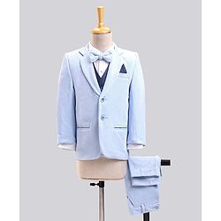 Babyhug Full Sleeves Party Wear Suit with Waistcoat & Bow - Blue
