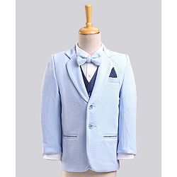 Babyhug Full Sleeves Party Wear Suit with Waistcoat & Bow - Blue