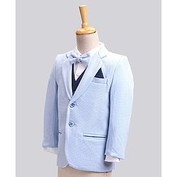 Babyhug Full Sleeves Party Wear Suit with Waistcoat & Bow - Blue