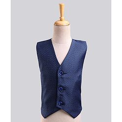 Babyhug Full Sleeves Party Wear Suit with Waistcoat & Bow - Blue