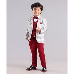 Babyhug Full Sleeves Checks Party Suit - Cream