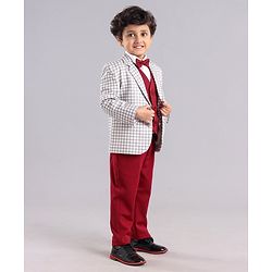 Babyhug Full Sleeves Checks Party Suit - Cream