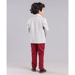 Babyhug Full Sleeves Checks Party Suit - Cream