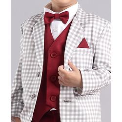 Babyhug Full Sleeves Checks Party Suit - Cream