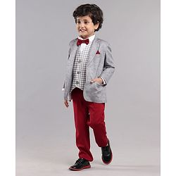 Babyhug Full Sleeves Solid Party Suit - Grey