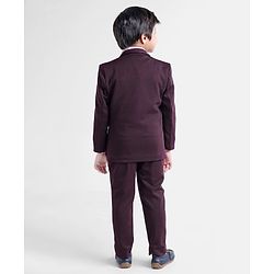 Babyhug Full Sleeves 5 Piece Stretch Fit Party Suit With Waist Coat & Bow - Maroon