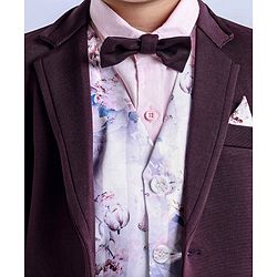 Babyhug Full Sleeves 5 Piece Stretch Fit Party Suit With Waist Coat & Bow - Maroon