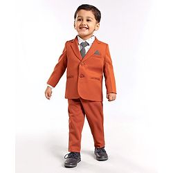 Babyhug Full Sleeves Stretch Fit Party Suit With Tie - Rust