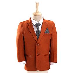 Babyhug Full Sleeves Stretch Fit Party Suit With Tie - Rust