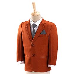 Babyhug Full Sleeves Stretch Fit Party Suit With Tie - Rust
