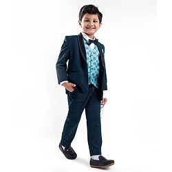 Babyhug Full Sleeves 4 Pieces Party Suit With Bow - Blue