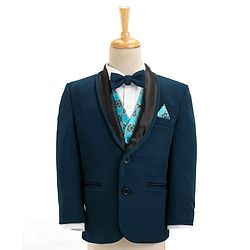 Babyhug Full Sleeves 4 Pieces Party Suit With Bow - Blue