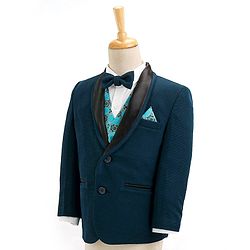 Babyhug Full Sleeves 4 Pieces Party Suit With Bow - Blue