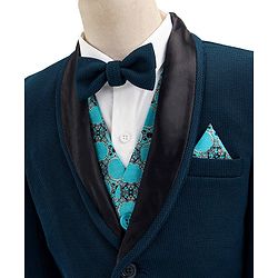 Babyhug Full Sleeves 4 Pieces Party Suit With Bow - Blue