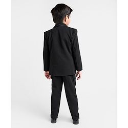Babyhug Full Sleeves Stretch Fit Blazer & Pant With Floral Jacquard Waist Coat - Black