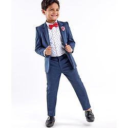 Babyhug Full Sleeves Solid Party Suit - Dark Blue