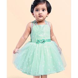 Babyhug Sleeveless Foil Printed Party Frock - Mint Green
