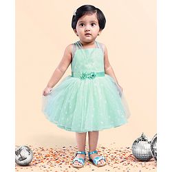 Babyhug Sleeveless Foil Printed Party Frock - Mint Green