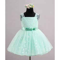 Babyhug Sleeveless Foil Printed Party Frock - Mint Green