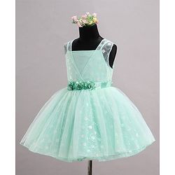 Babyhug Sleeveless Foil Printed Party Frock - Mint Green