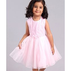 Babyhug Sleeveless Party Frock with Sequins & Corsage - Light Pink