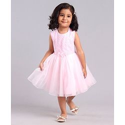 Babyhug Sleeveless Party Frock with Sequins & Corsage - Light Pink