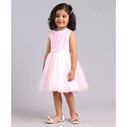 Babyhug Sleeveless Party Frock with Sequins & Corsage - Light Pink