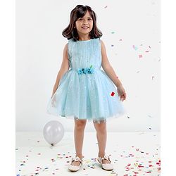 Babyhug Sleeveless Party Wear Frock with Corsage -Light Blue