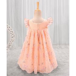 Babyhug Cap Sleeves Knee Length Party Frock Embroidered - Peach