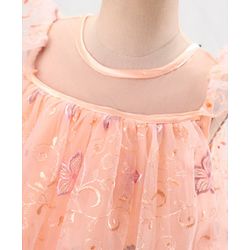 Babyhug Cap Sleeves Knee Length Party Frock Embroidered - Peach