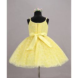 Babyhug Sleeveless Glitter Printed Party Frock - Yellow