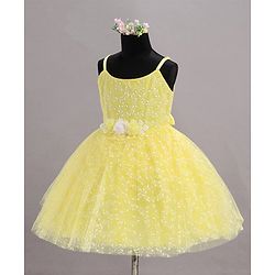Babyhug Sleeveless Glitter Printed Party Frock - Yellow