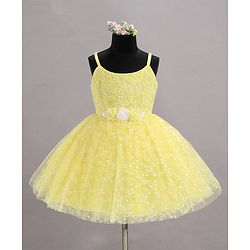 Babyhug Sleeveless Glitter Printed Party Frock - Yellow