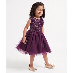 Babyhug Sleeveless Party Frock with Sequins & Corsage - Purple