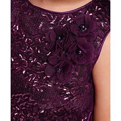 Babyhug Sleeveless Party Frock with Sequins & Corsage - Purple