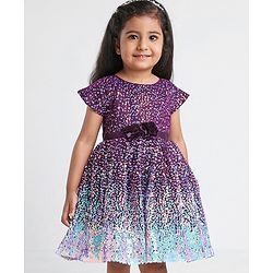 Babyhug Cap Sleeves All Over Sequined Party Frock - Wine